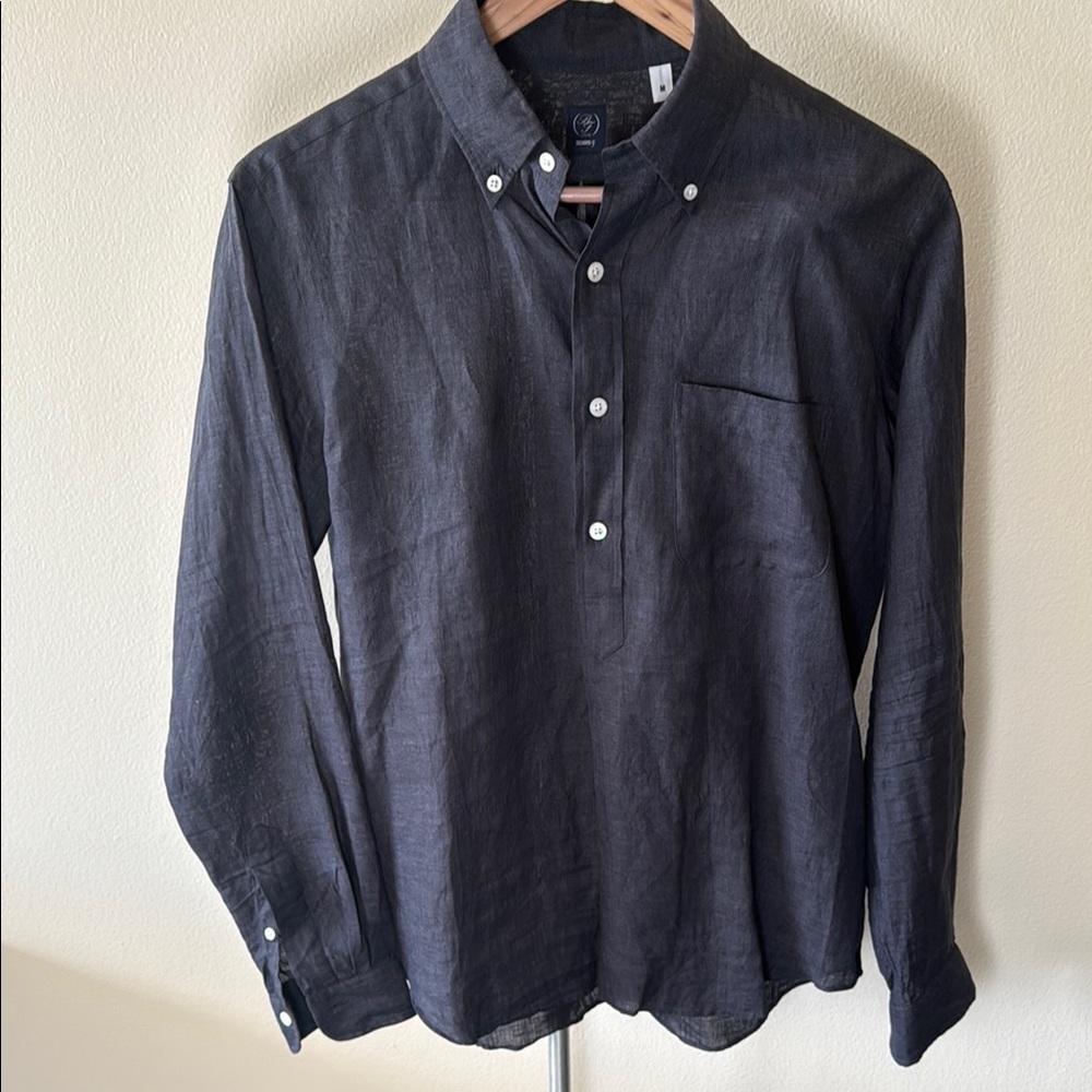 Beams Linen Black Button Down Shirt with Relaxed Fit
